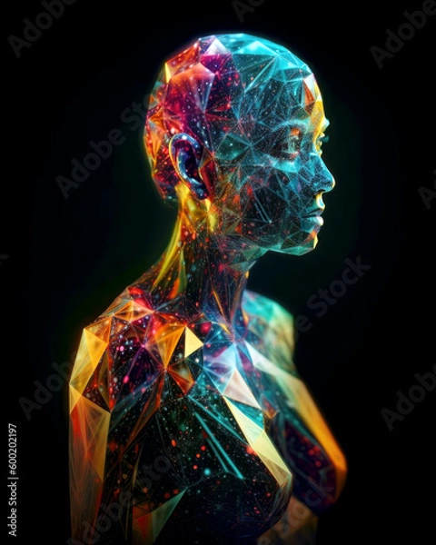 Fototapeta Weiblicher Körper bestehend aus bunten Prismen, Generative AI