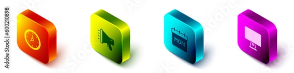 Fototapeta Set Isometric Clock, Megaphone, Calendar and Computer monitor icon. Vector