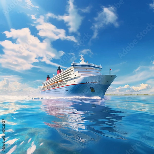 Obraz White cruise ship at sea on a sunny day. Ai generadet art.