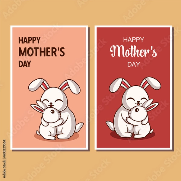 Obraz Set of Vector Greeting Card For Mothers Day Celebration. Illustration of Cute Baby Squirrel Hugging Mama Squirrel Cartoon Character