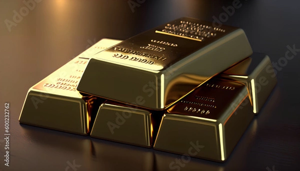 Fototapeta Gold bars on table close-up