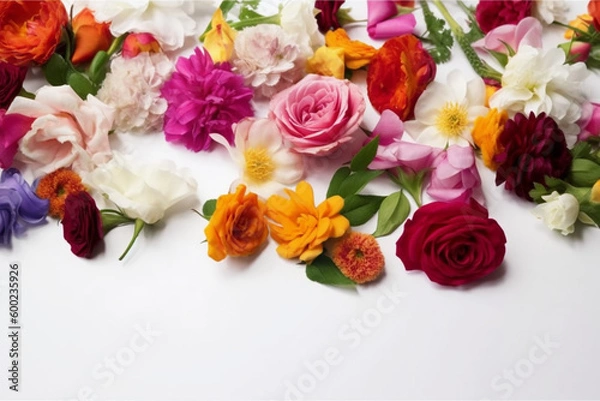 Obraz Flowers Scattered On A White Background