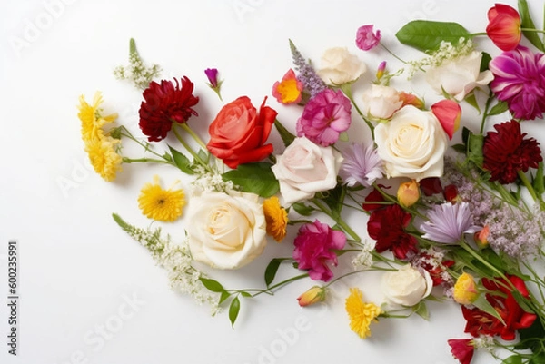 Obraz Flowers Scattered On A White Background