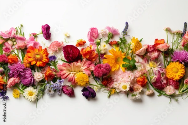 Obraz Flowers Scattered On A White Background