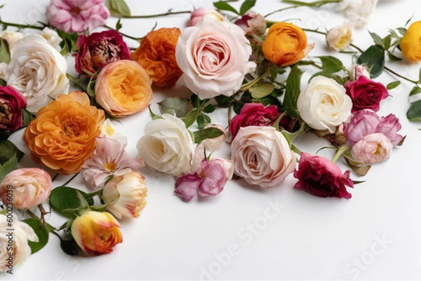 Obraz Flowers Scattered On A White Background
