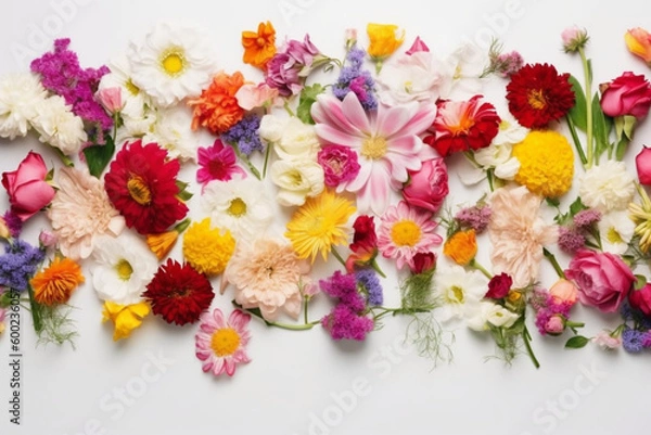 Fototapeta Flowers Scattered On A White Background