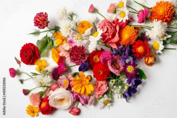 Obraz Flowers Scattered On A White Background