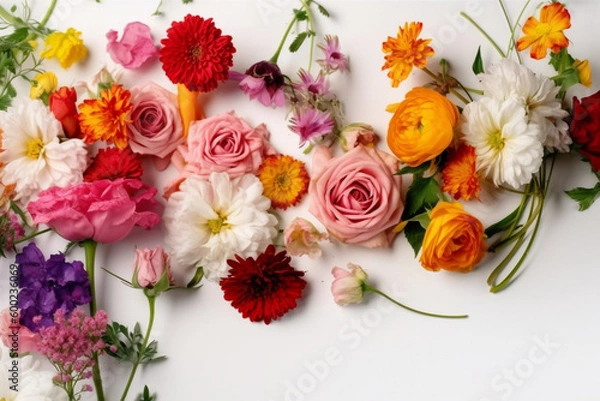 Obraz Flowers Scattered On A White Background