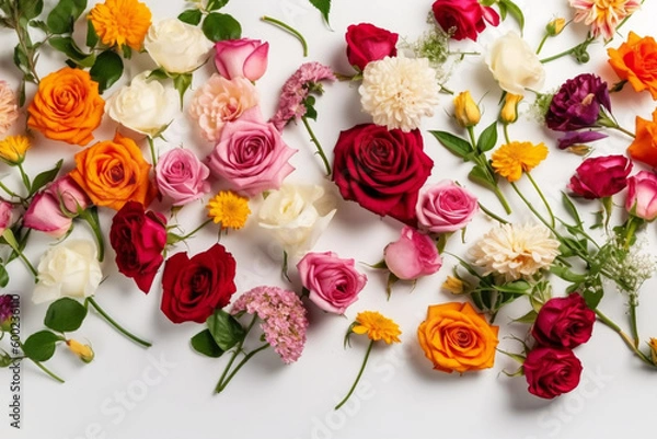 Obraz Flowers Scattered On A White Background