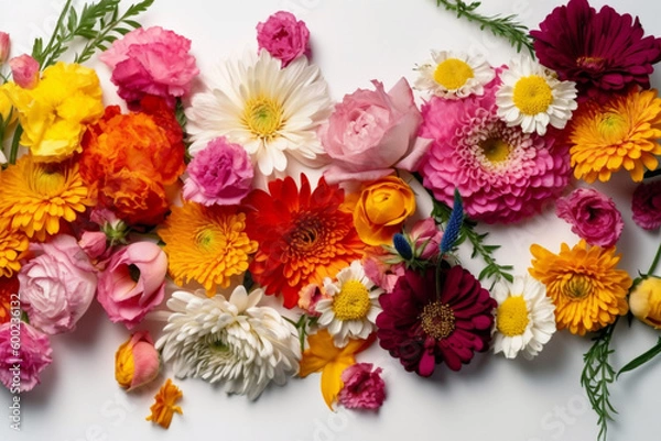 Obraz Flowers Scattered On A White Background