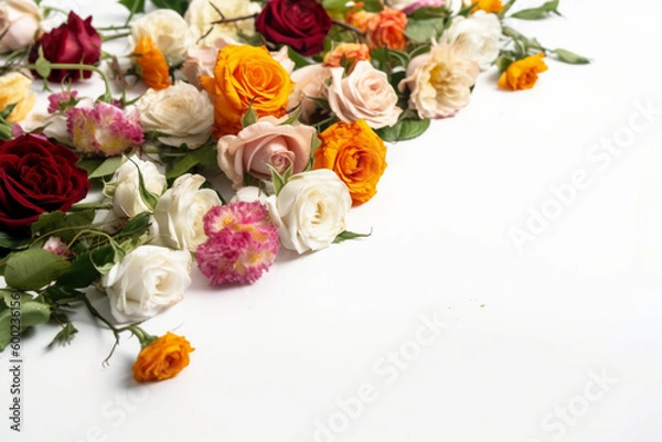 Obraz Flowers Scattered On A White Background