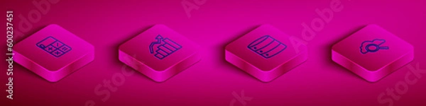 Fototapeta Set Isometric line Calculator, Financial growth, Server and Search cloud computing icon. Vector