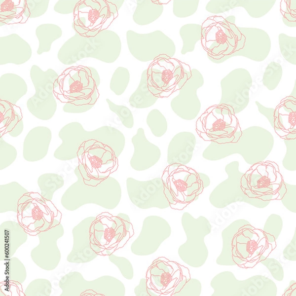 Fototapeta Vector abstract pastel peony repeating pattern background.