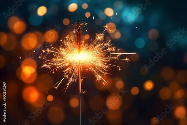 Fototapeta A sparkler, blurred independence day background. AI generative