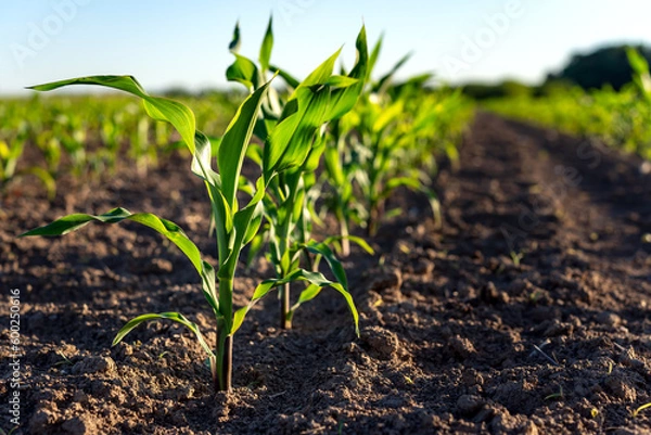 Obraz Green corn plants on a field
