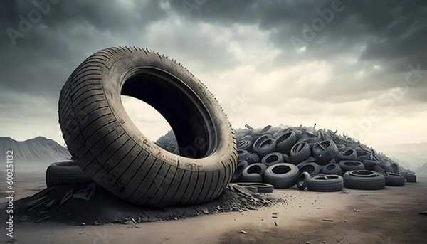 Fototapeta landfill with old tires for recycling