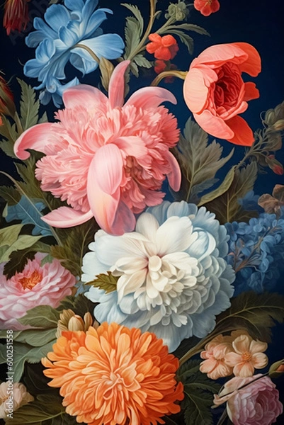 Obraz Flowers against a blue background, generative ai