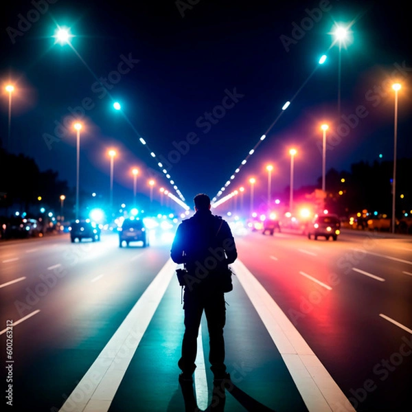 Fototapeta Police operation in night city. Generative AI
