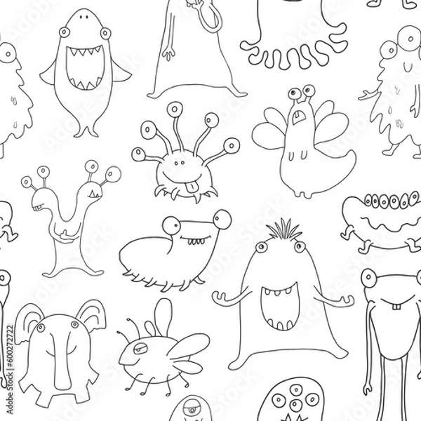 Fototapeta Cute monsters seamless pattern. Cartoon monsters background. Vector illustration