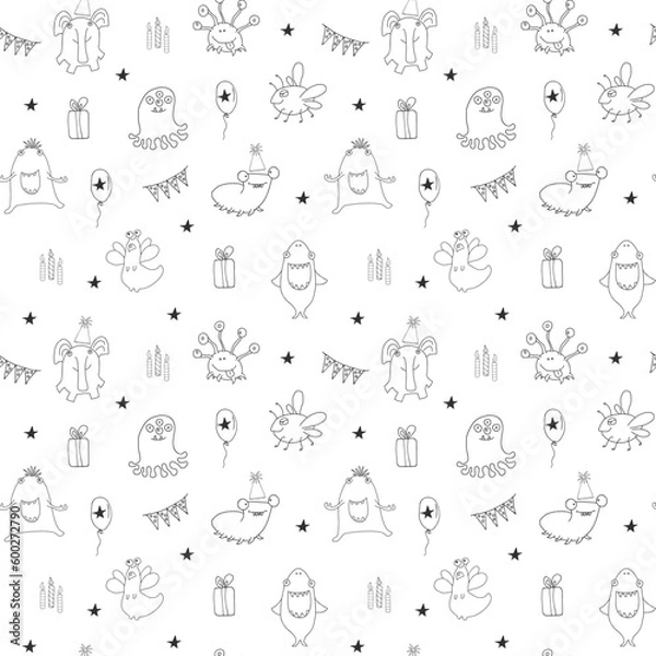 Obraz Cute monsters seamless pattern. Cartoon monsters background. Vector illustration