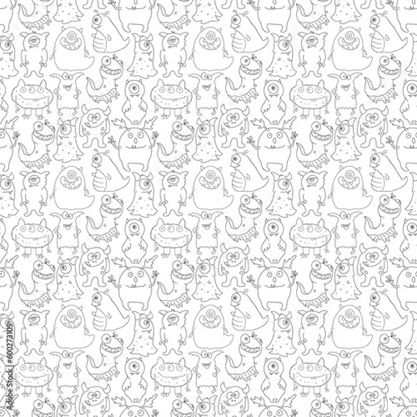 Obraz Cute monsters seamless pattern. Cartoon monsters background. Vector illustration