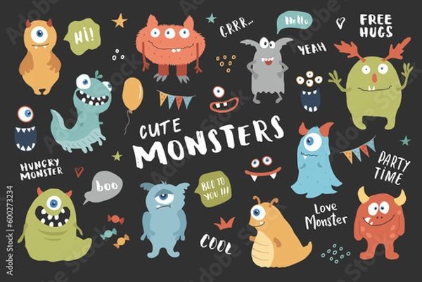 Obraz Cute monsters set. Cartoon monsters collection. Vector illustration