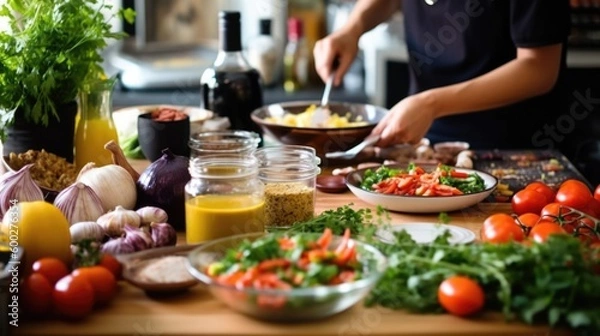Fototapeta person taking a cooking class or learning a new recipe generative ai