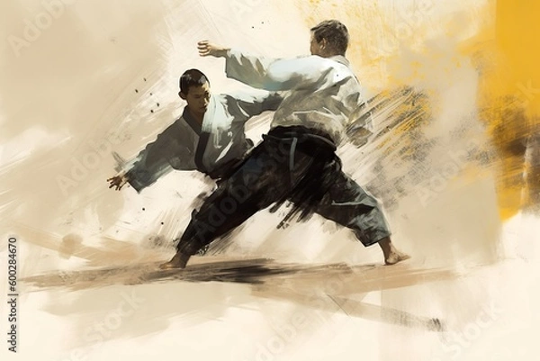 Fototapeta Illustration of An Aikido fight between two students, Generative AI