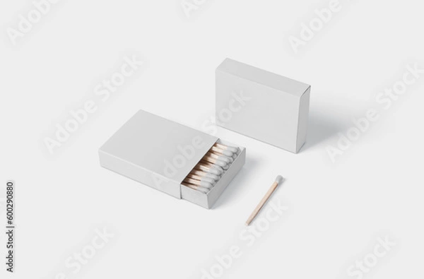 Fototapeta Blank matchbox mock up template isolated on white background, 3D illustration, 3D rendering.