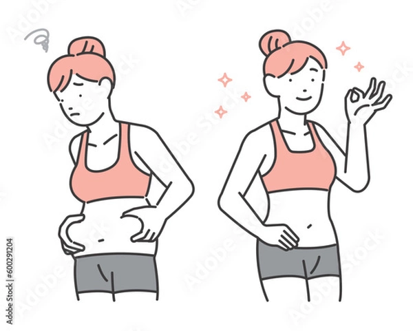 Obraz ダイエットに成功した女性のベクターイラスト素材／美容／ボディケア