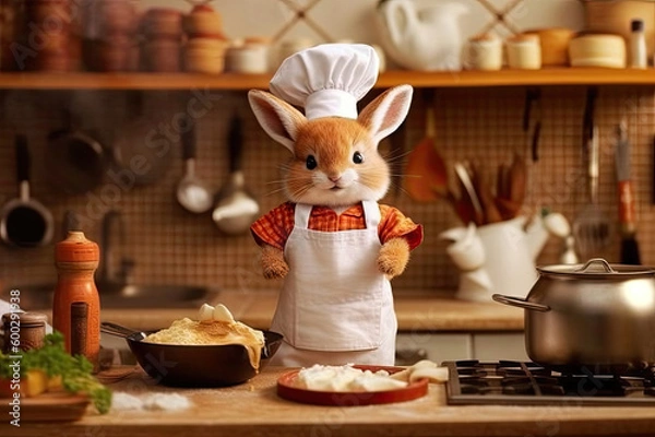 Fototapeta Cute animal chef in the kitchen created with Generative AI technology