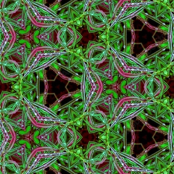 Fototapeta red and green ornamental kaleidoscope background