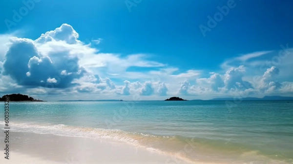 Fototapeta Landscape image of summer beach side sunny day for background. template web site design. Generative Ai
