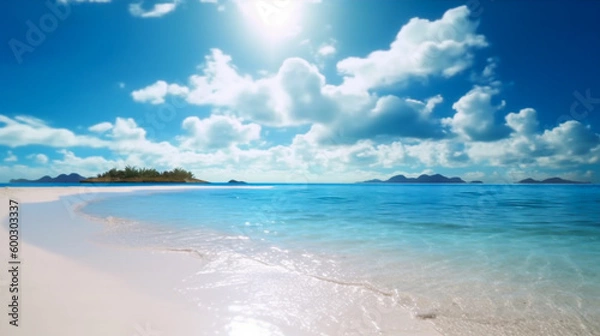 Fototapeta Landscape image of summer beach side sunny day for background. template web site design. Generative Ai