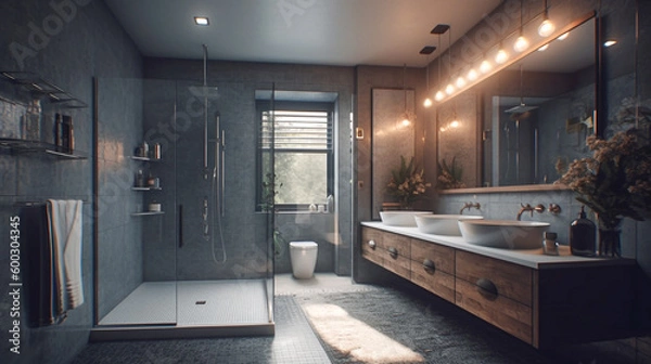Fototapeta Modern hotel bathroom or toilet background for product display montage. Generative Ai