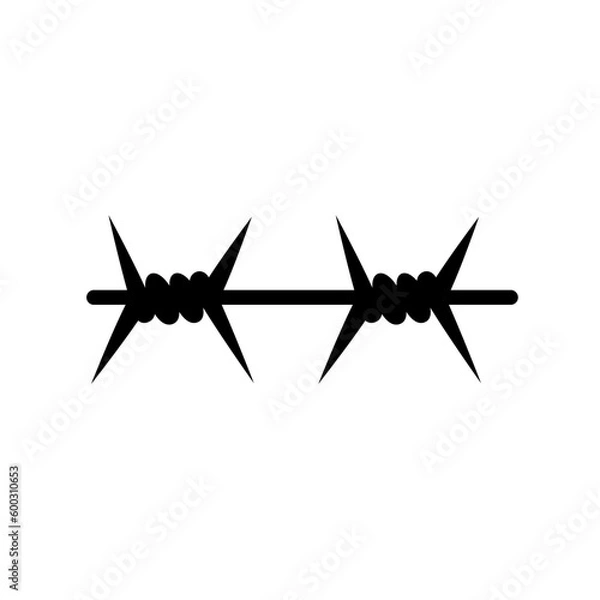 Fototapeta Barbed wire or fence silhouette on white background, vector illustration in flat design.