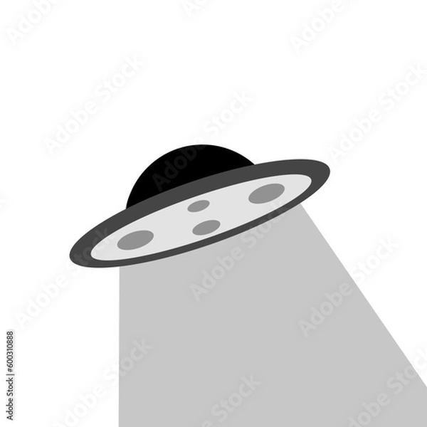 Fototapeta Spaceship cartoon silhouette on white background, vector illustration in flat design.