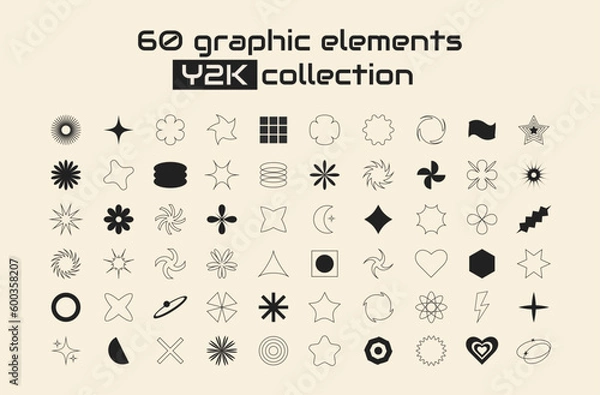 Obraz Geometric modern brutalist shapes. Abstract Retro icons and  symbols in y2k style. Modern minimalist elements swiss style, abstract bold primitive design. Bauhaus memphis design. Y2K elements set.