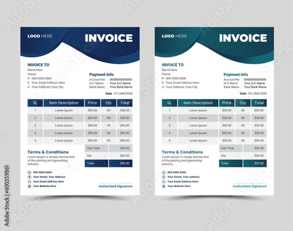 Fototapeta Vector professional and modern invoice template design.