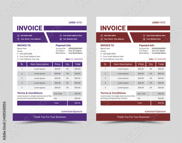 Fototapeta Vector professional and modern invoice template design.