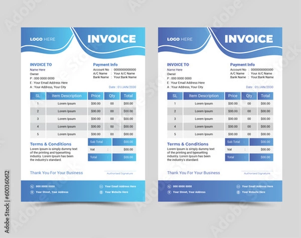 Fototapeta Vector professional and modern invoice template design.