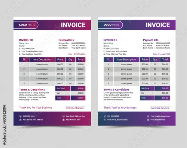 Fototapeta Vector professional and modern invoice template design.