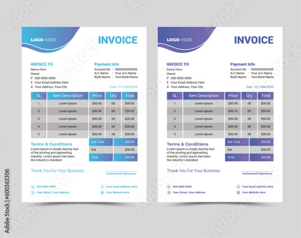 Fototapeta Vector professional and modern invoice template design.