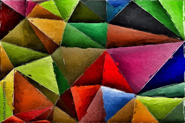 Fototapeta Colorful triangles pattern with a rough texture background. Background texture wall and have copy space for text. Picture for creative wallpaper or design art work.