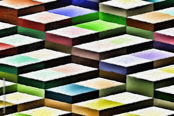Obraz Colorful abstract mosaic with a rough texture background. Colored square pattern background. Picture for creative wallpaper or design art work. Backdrop have copy space for text.