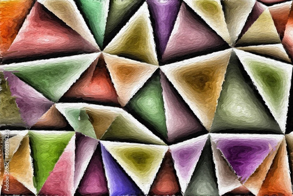 Obraz Colorful triangles pattern with a rough texture background. Background texture wall and have copy space for text. Picture for creative wallpaper or design art work.