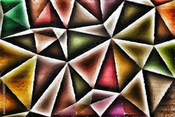 Fototapeta Colorful triangles pattern with a rough texture background. Background texture wall and have copy space for text. Picture for creative wallpaper or design art work.