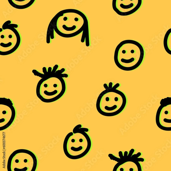 Fototapeta Hand-drawn smiley faces seamless pattern 