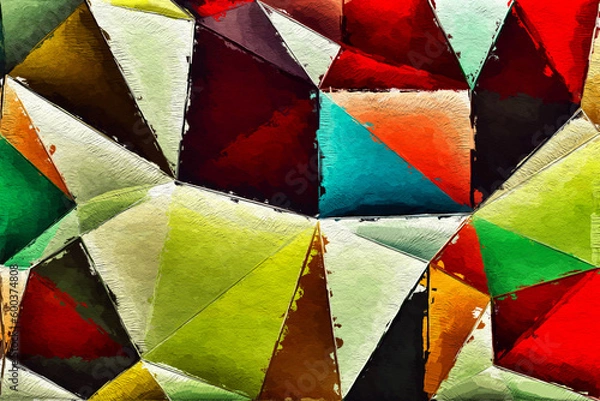 Obraz Colorful triangles pattern with a rough texture background. Background texture wall and have copy space for text. Picture for creative wallpaper or design art work.