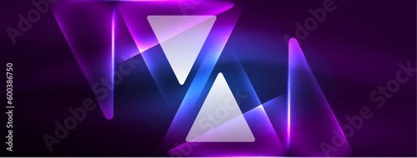 Obraz Neon lights hacking geometric background, virtual reality or artificial intelligence concept, cyberpunk geometric template for wallpaper, banner, presentation, background